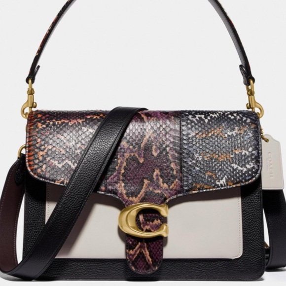 COACH 1941 TABBY LARGE EXOTIC SNAKESKIN AND LEATHER COLORBLOCK TOP HANDLE BAG - Picture 3 of 10